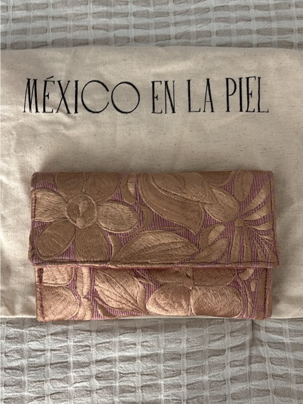 Pink and Gold Floral Embroidered Clutch